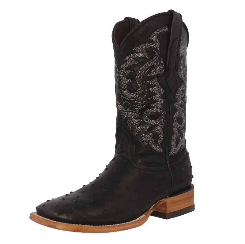 Men's cowboy boots with a decorative inlayMens Black Ostrich Quill Print Leather Cowboy Boots Square Toe Men's cowboy boots with a decorative inlayMens Black Ostrich Quill Print Leather Cowboy Boots Square Toe
