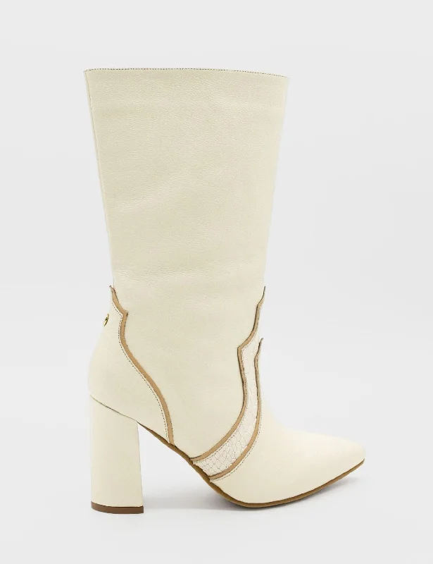 Men's western boots with a scalloped edge and a pull - on strapWayuu western boots in off white leather womens shoes Men's western boots with a scalloped edge and a pull - on strapWayuu western boots in off white leather womens shoes
