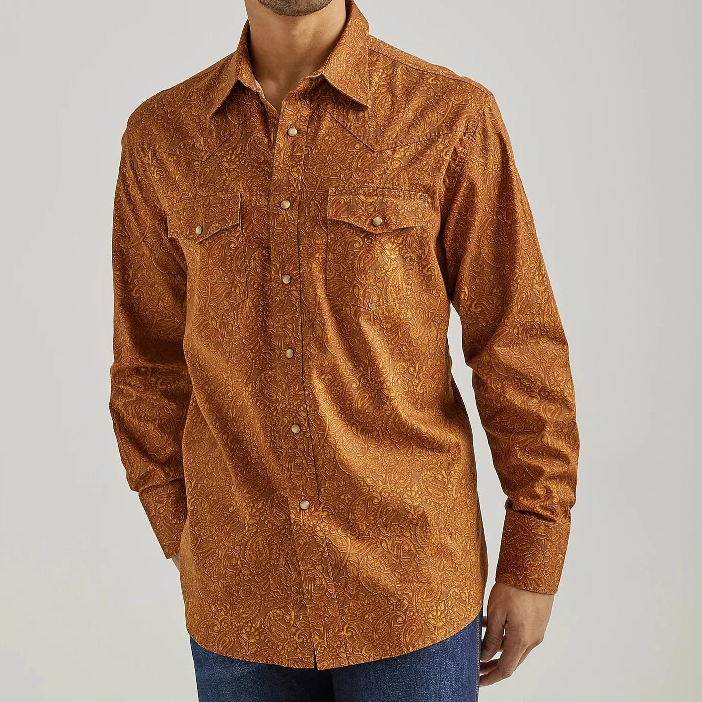 Men's western boots with a leather lining and a padded insoleWrangler Way Out West Men's Long Sleeve Western Snap Shirt in Raw Hide Men's western boots with a leather lining and a padded insoleWrangler Way Out West Men's Long Sleeve Western Snap Shirt in Raw Hide