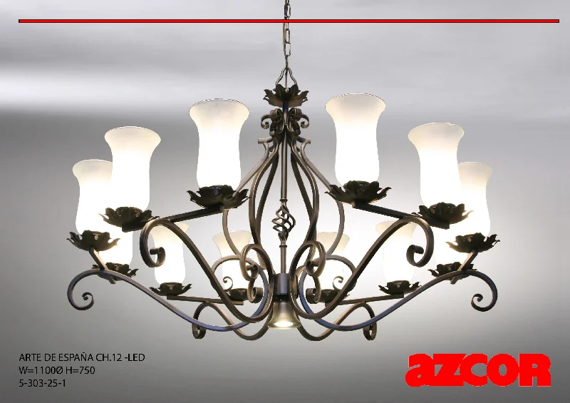 Chandeliers with Metal Frames in Gold FinishArte De España Chandelier 12 (Verina Glass) w/ Basket