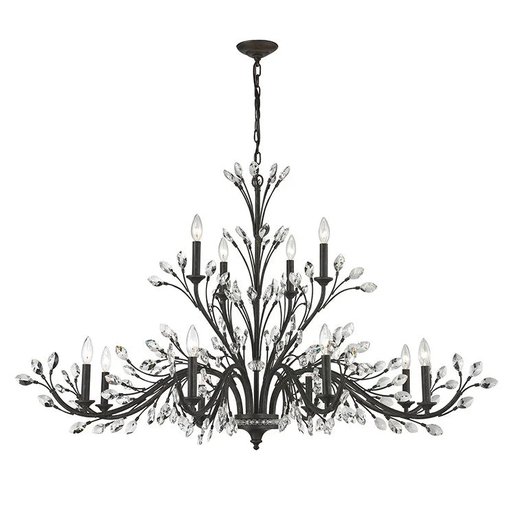 Chandeliers with Metal Frames in Black FinishCrystal Branches Twelve-Light Two-Tier Chandelier