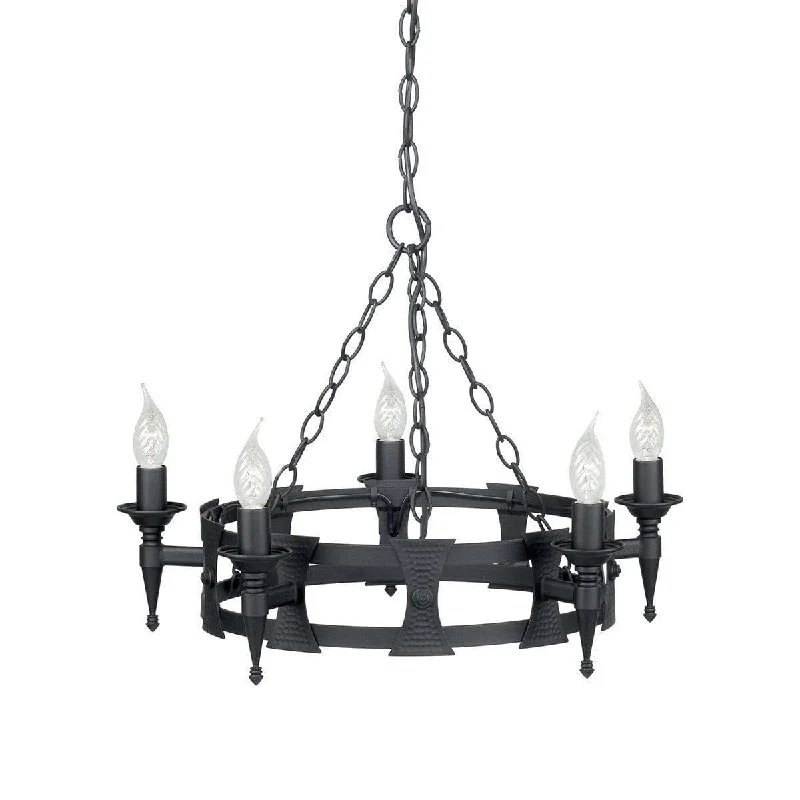 Chandeliers with Metal Frames in Silver FinishElstead Lighting Saxon 5 Light Black Chandelier