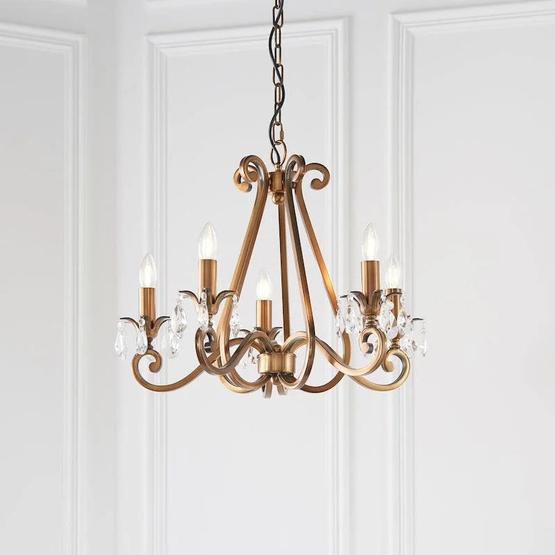 Minimalist Chandeliers for Sleek and Simple InteriorsInteriors 1900 Oksana 5 Light Antique Brass Chandelier