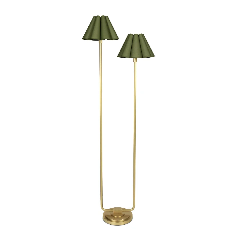 Rustic Farmhouse Style Floor Lamp for Cozy BedroomsPolly Floor Lamp (Natural Brass with Green Scalloped Shade)