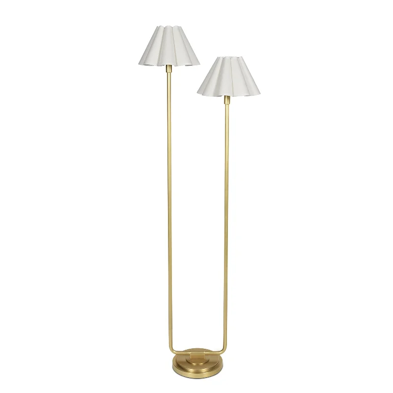 Fabric Floor Lamp with a Linen Shade for a Relaxed AestheticPolly Floor Lamp (Natural Brass with White Scalloped Shade)