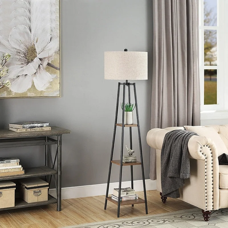 Marble Base Floor Lamp for a Touch of LuxuryROSEN GARDEN Floor Lamp, Standing Reading Light with Shelves and Shade